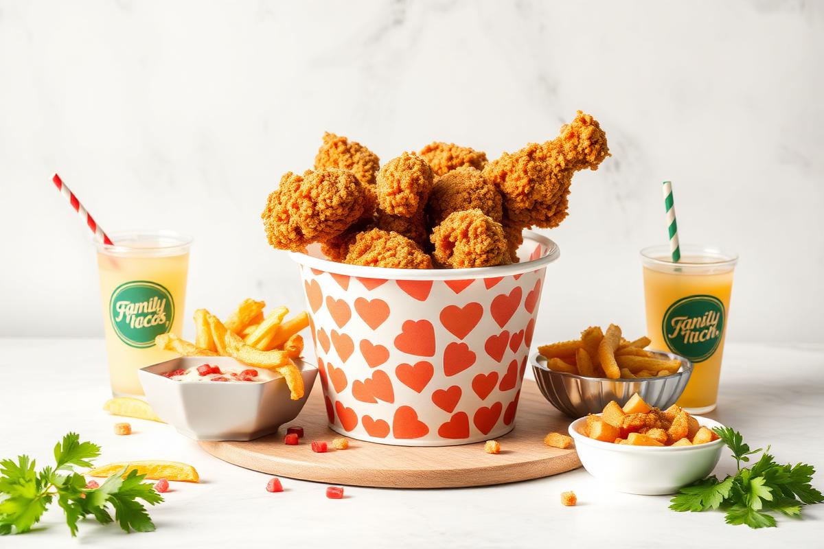 Catering bucket of halal fried chicken with sides